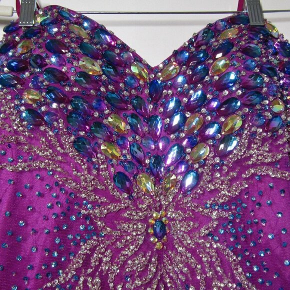 STRAPLESS Embellished L JEWELED Beaded Party Prom Mini Dress Magenta Cocktail - Picture 2 of 11